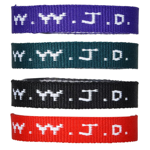 12 Set Rhode Island Novelty W.W.J.D. Webbing Bracelets