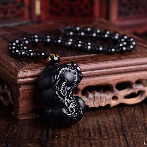 Black Obsidian Pixiu Necklace - Wealth Protection