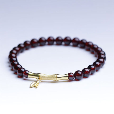 Plated Gold Natural Garnet Bamboo Protection Bracelet