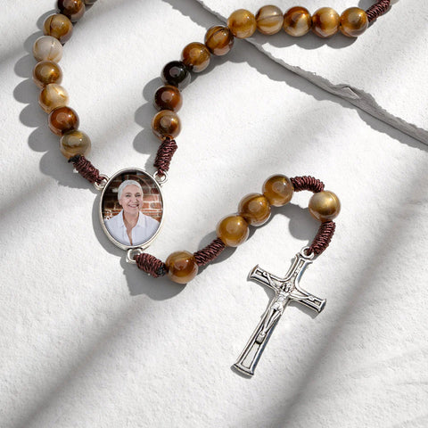 Custom Rosary Beads Cross Necklace Personalized Beads Sentimental Hand   Memorial Gifts For Catholics With Photo