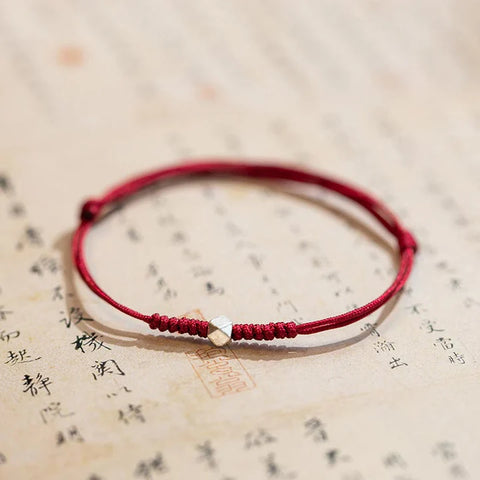 925 Sterling Silver Luck Bead Protection Red String Braided Bracelet