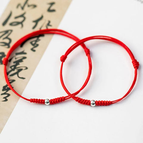 Pulsera trenzada de hilo rojo de protección de cuentas de suerte de plata de ley 925