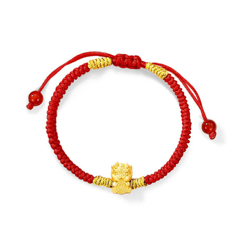 Silver Year of the Dragon Copper Coin Fortune Dragon Fu Character Luck Handcrafted Red String Braided Bracelet