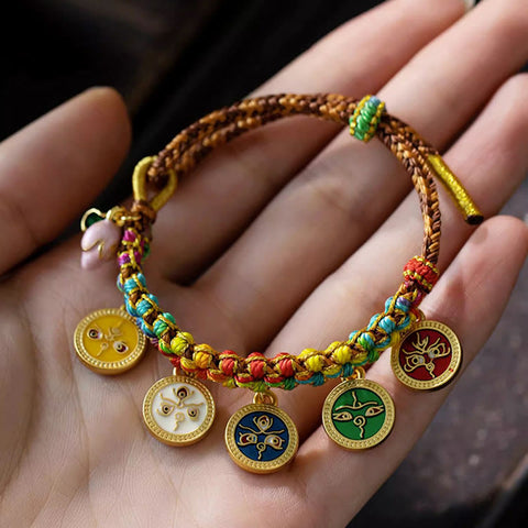 Tibetan Colorful Rope Five God Of Wealth Luck Braid Bracelet