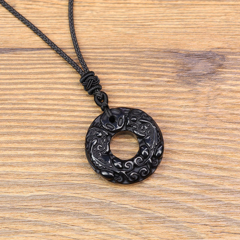 Pixiu Gemstone Obsidian Pendant Amulet Necklace