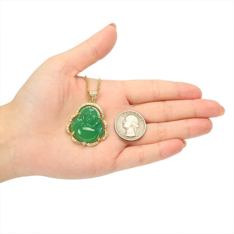 Laughing Buddha Necklace  Green Jade Buddha Pendant  , Lucky Buddha Necklace