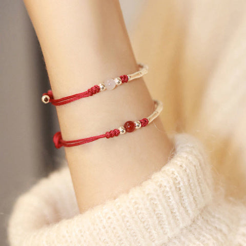 Silver White Agate Red Agate Bead Protection String Braided Bracelet