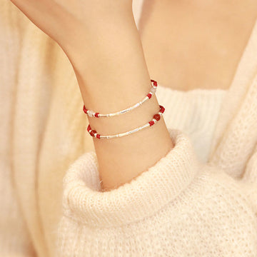 Silver White Agate Red Agate Bead Protection String Braided Bracelet