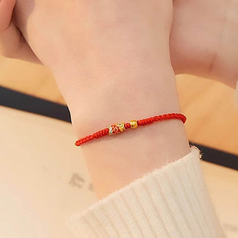 Pulsera de cuerda trenzada hecha a mano de plata de ley con pez Koi y éxito de riqueza 