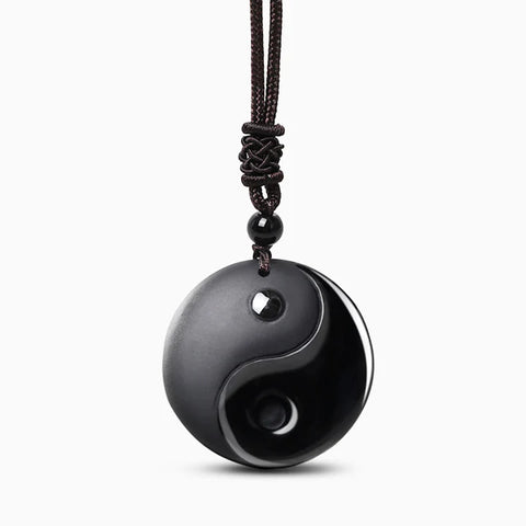 Colgante de collar Yin Yang de purificación tallada de taoísmo de obsidiana negra