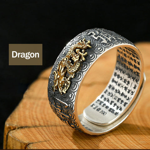 Chinese Zodiac Natal Buddha Wealth Luck Adjustable Ring - Dragon