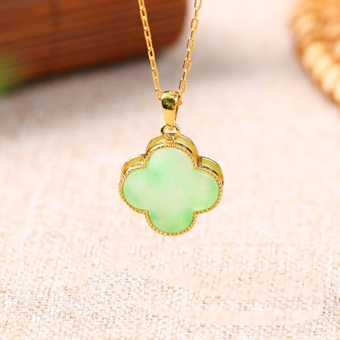 Adjustable Small Jade Quatrefoil Motif Pendant