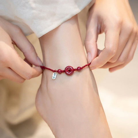 Pulsera tobillera con hebilla de paz de cinabrio hecha a mano con piedras de Buda, abalorio seguro y saludable, pulsera de bendición