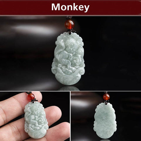 Natural Jade 12 Chinese Zodiac success Pendant Necklace