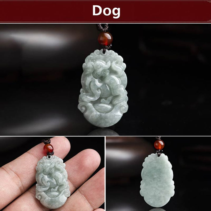 Natural Jade 12 Chinese Zodiac success Pendant Necklace