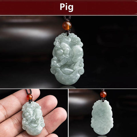 Natural Jade 12 Chinese Zodiac success Pendant Necklace