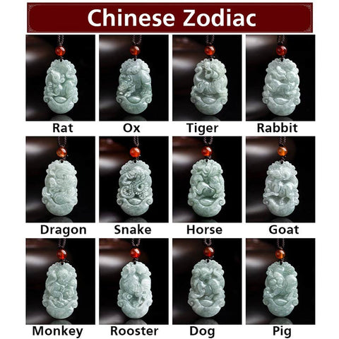 Natural Jade 12 Chinese Zodiac success Pendant Necklace