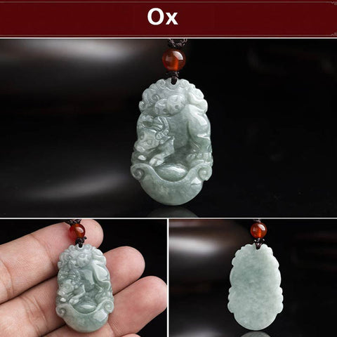 Natural Jade 12 Chinese Zodiac success Pendant Necklace