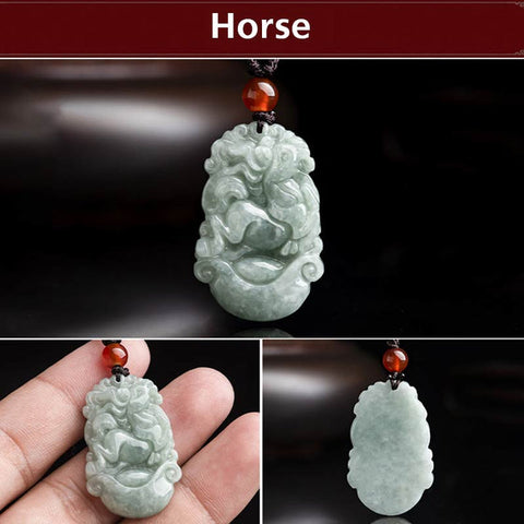 Natural Jade 12 Chinese Zodiac success Pendant Necklace