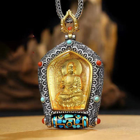 Buddha Stones Tibet Chinese Zodiac Natal Buddha Thangka Prosperity Rotatable Dzi Bead Necklace