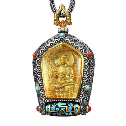 Buddha Stones Tibet Chinese Zodiac Natal Buddha Thangka Prosperity Rotatable Dzi Bead Necklace