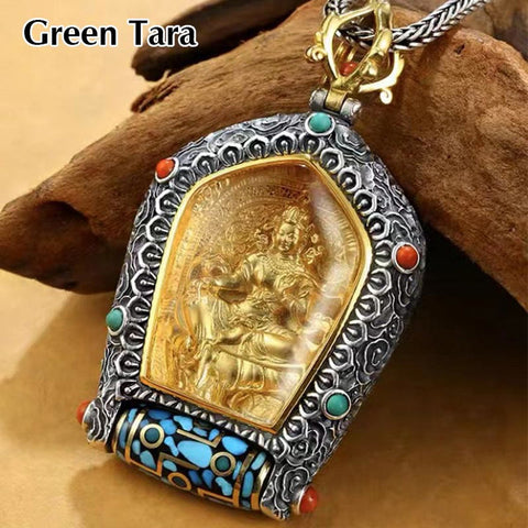 Buddha Stones Tibet Chinese Zodiac Natal Buddha Thangka Prosperity Rotatable Dzi Bead Necklace