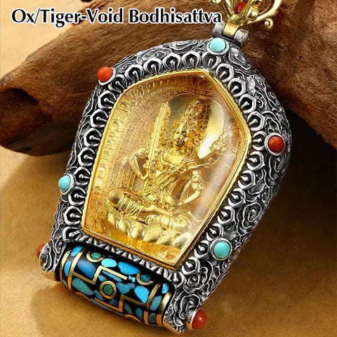 Buddha Stones Tibet Chinese Zodiac Natal Buddha Thangka Prosperity Rotatable Dzi Bead Necklace