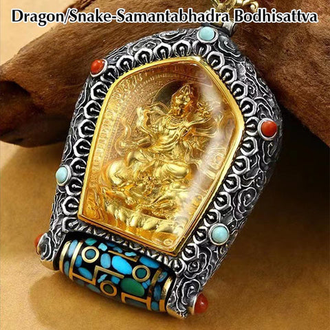 Buddha Stones Tibet Chinese Zodiac Natal Buddha Thangka Prosperity Rotatable Dzi Bead Necklace