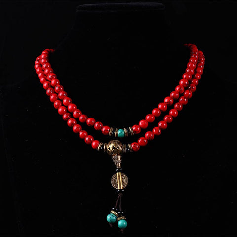 Tibetan Mala Red Turquoise Lucky Necklace Bracelet