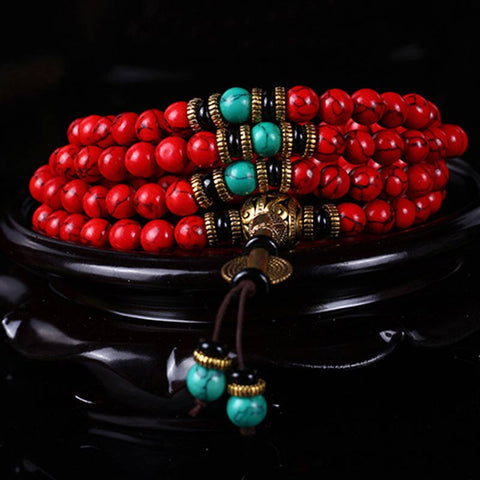 Tibetan Mala Red Turquoise Lucky Necklace Bracelet