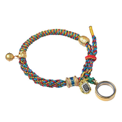 Pulsera de amuleto con dije de diosa de la riqueza tallada tibetana con piedras de Buda