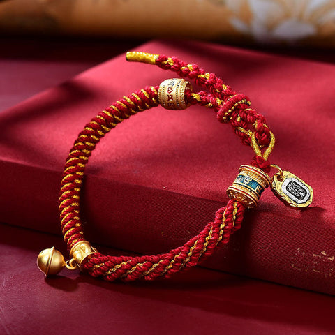 Pulsera de amuleto con dije de diosa de la riqueza tallada tibetana con piedras de Buda