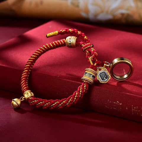 Pulsera de amuleto con dije de diosa de la riqueza tallada tibetana con piedras de Buda