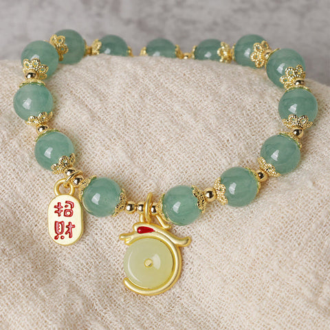 Year of the Dragon Red Agate Green Aventurine Peace Buckle Fu Character Lucky Fortune Bracelet