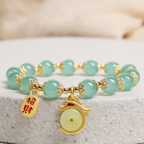 Year of the Dragon Red Agate Green Aventurine Peace Buckle Fu Character Lucky Fortune Bracelet