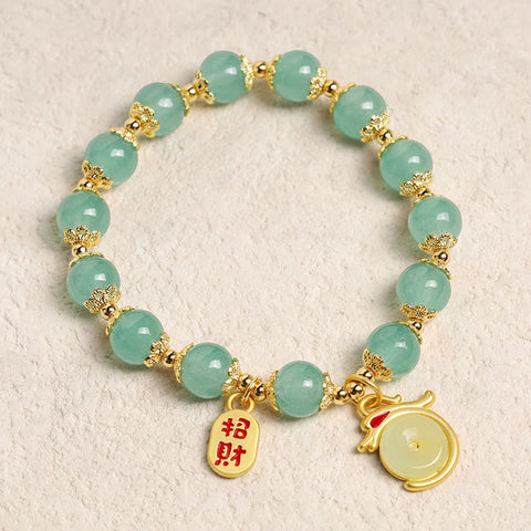 Year of the Dragon Red Agate Green Aventurine Peace Buckle Fu Character Lucky Fortune Bracelet