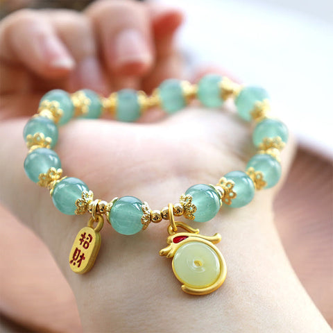 Year of the Dragon Red Agate Green Aventurine Peace Buckle Fu Character Lucky Fortune Bracelet