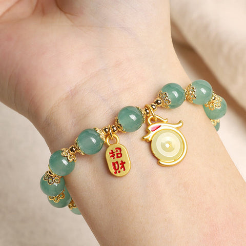 Year of the Dragon Red Agate Green Aventurine Peace Buckle Fu Character Lucky Fortune Bracelet