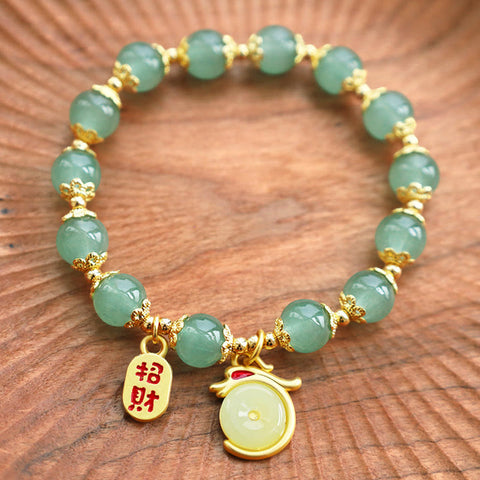 Year of the Dragon Red Agate Green Aventurine Peace Buckle Fu Character Lucky Fortune Bracelet