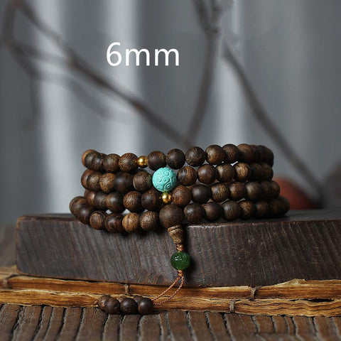 Buddha Stones 108 Mala Beads Nha Trang Agarwood Turquoise Prayer Meditation Bracelet Mala