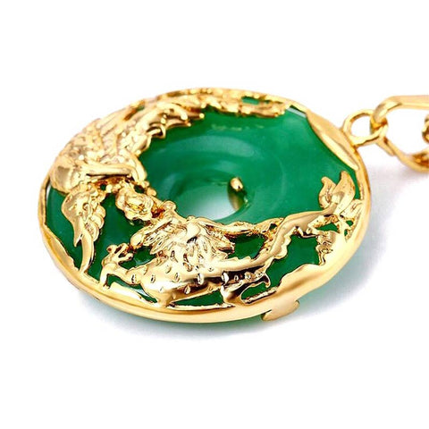 Dragon Year Necklace, Buddha Stones Natural Jade Prosperity Necklace with Gold Dragon