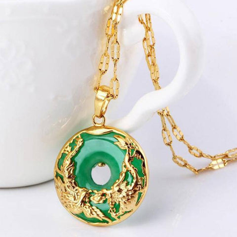 Dragon Year Necklace, Buddha Stones Natural Jade Prosperity Necklace with Gold Dragon