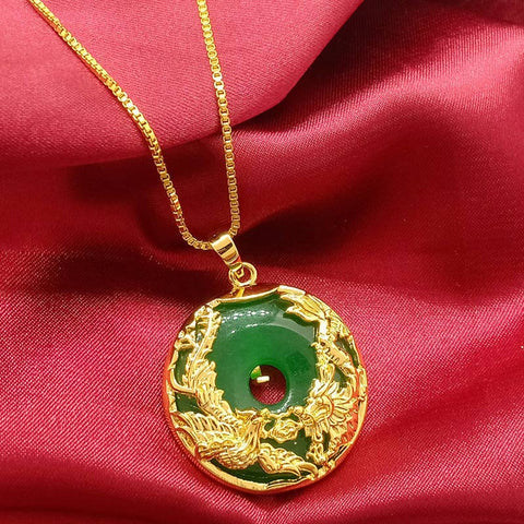 Dragon Year Necklace, Buddha Stones Natural Jade Prosperity Necklace with Gold Dragon