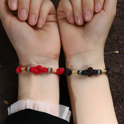 Pulsera de pareja trenzada con nudo de la suerte de Jade, hilo rojo, piedras de Buda