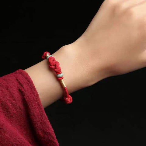 Pulsera de pareja trenzada con nudo de fortuna de jade de hilo rojo