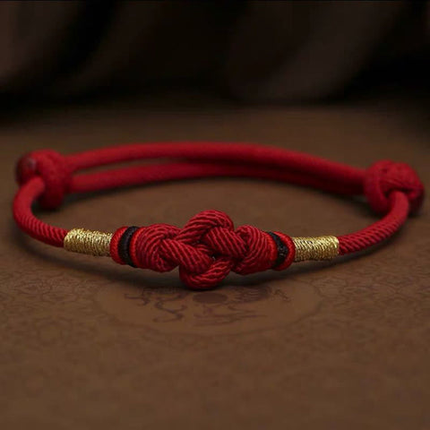 Pulsera de pareja trenzada con nudo de la suerte de Jade, hilo rojo, piedras de Buda