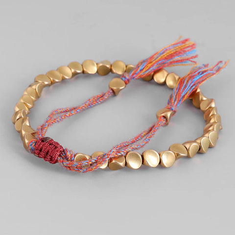 Pulsera de la suerte curativa con cuentas de cobre tibetanas 