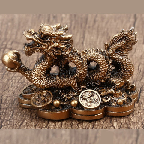 Vintage Chinese Zodiac Dragon Good Luck Statue Gold Bronze