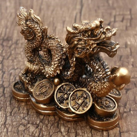 Vintage Chinese Zodiac Dragon Good Luck Statue Gold Bronze