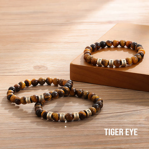 Pulsera de cuentas de ojo de tigre de lava con nombre personalizado, para ricos y buena suerte